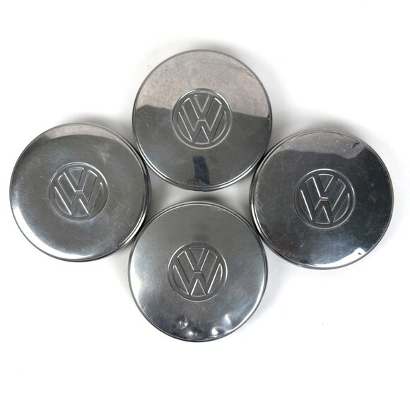 Vintage 4 Volkswagen 7.75" Chrome Snap on Hub Caps Classic Logo Design Authentic - Picture 1 of 11